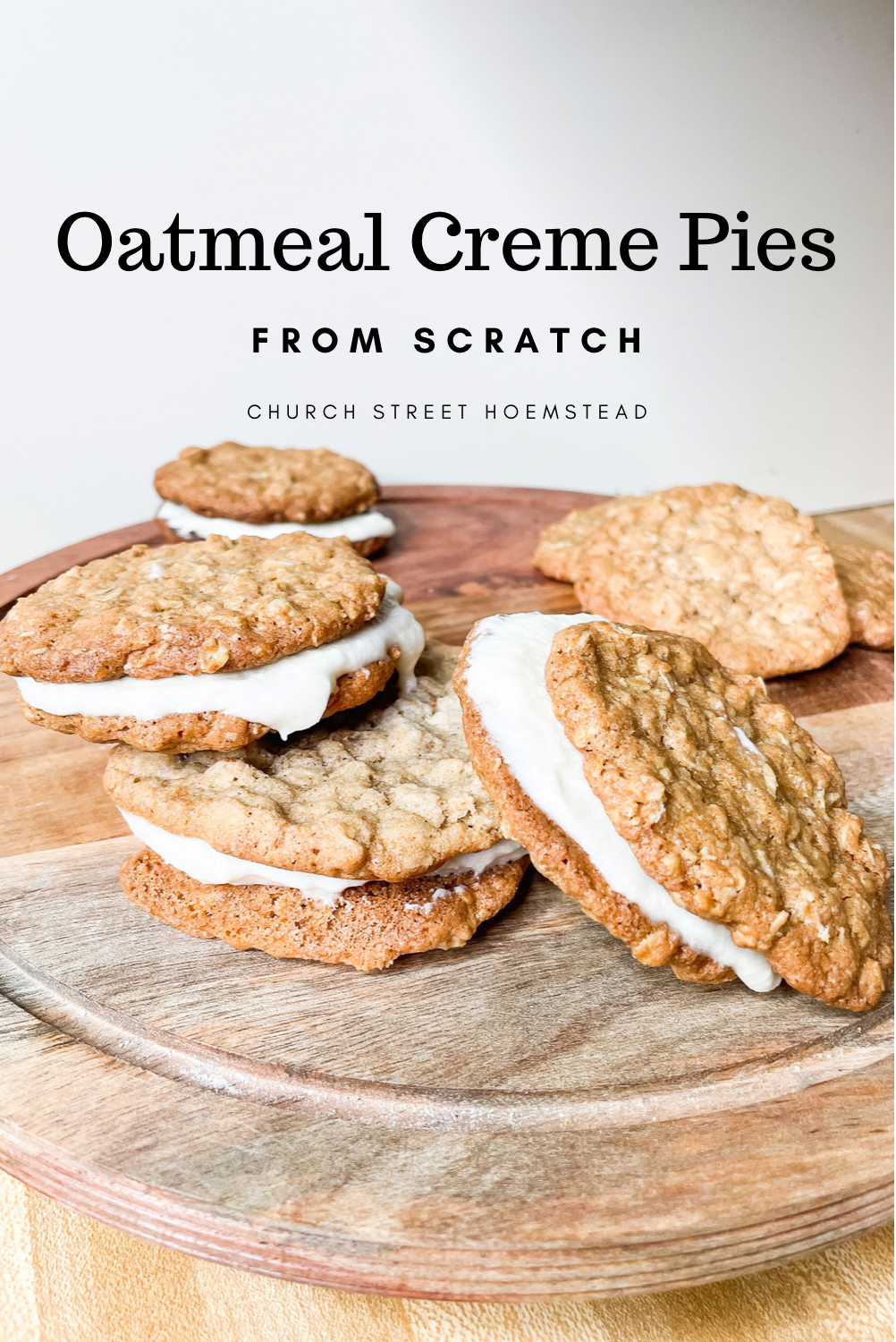 oatmeal creme pies on a stand