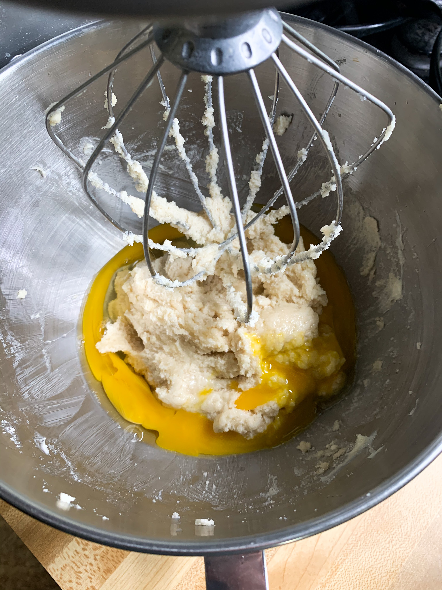 dough in a bowl with eggs 