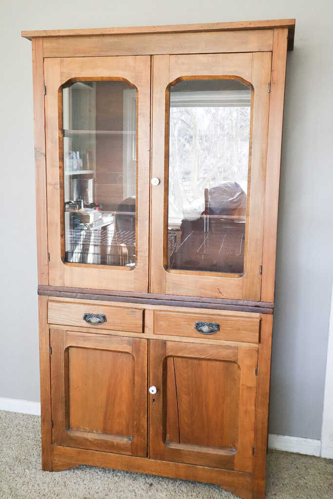 Antique hutch in living room 
