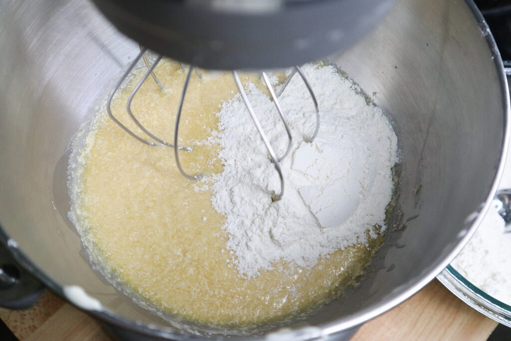 flour mixture in wet ingredients 